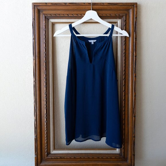 Naked Zebra Tops - Naked Zebra Cami Sz L Navy Blue Halter Neckline Sleveless Layered Chiffon Flowy